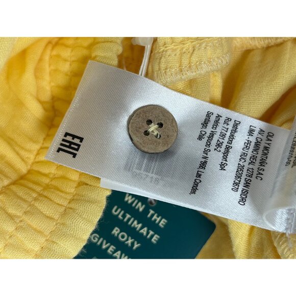 ROXY Sunset Mind Gauze Shorts Sz L Yellow Button Up Mid Rise 100% Cotton - Picture 7 of 9